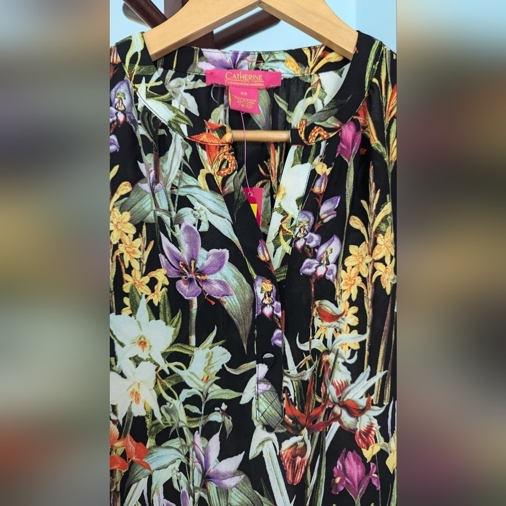 NWT Catherine Malandrino Women’s Multicolor Floral Blouse Sz XS - Picture 8 of 13